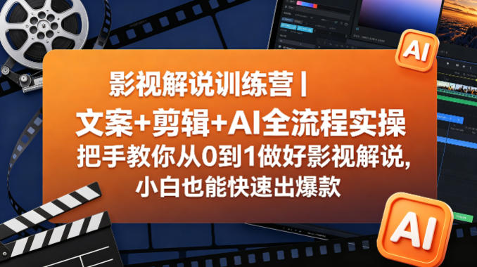 影视解说训练营|文案+剪辑+AI全流程实操,把手教你从0到1做好影视解说,小白也能快速出爆款网赚项目-副业赚钱-互联网创业-资源整合行知网