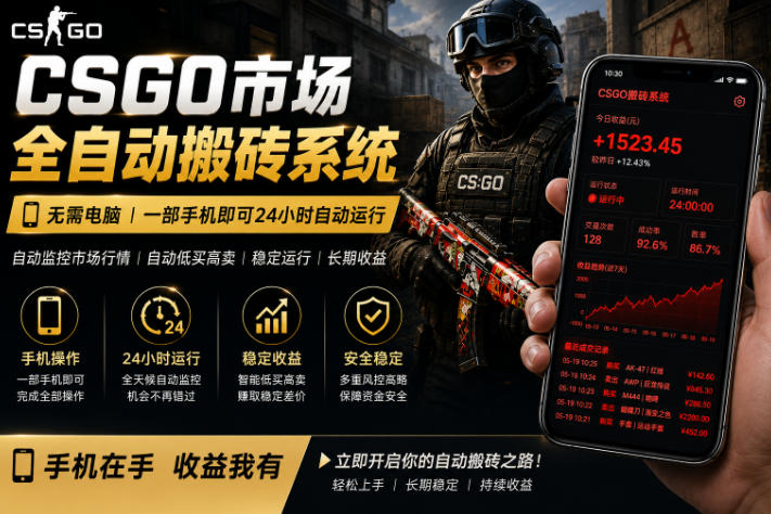 24小时自动监控CS饰品市场,手机即可完成全部操作实现自动搬砖盈利,日入300+网赚项目-副业赚钱-互联网创业-资源整合行知网