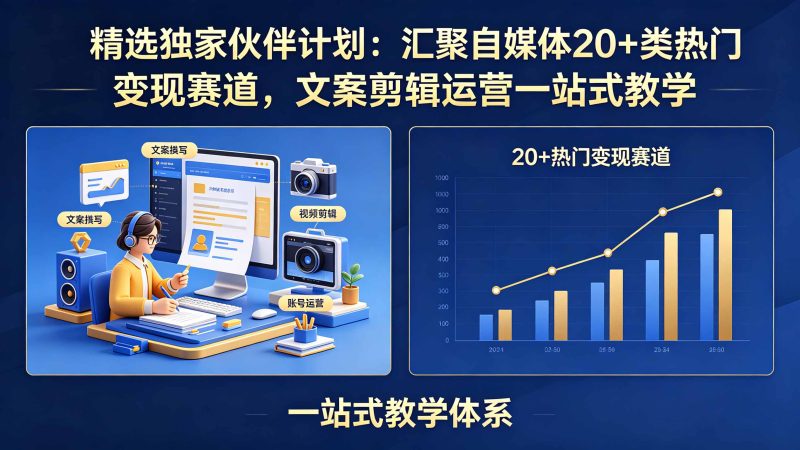 (18478期)精选独家伙伴计划:汇聚自媒体20+类热门变现赛道,文案剪辑运营一站式教学网赚项目-副业赚钱-互联网创业-资源整合行知网